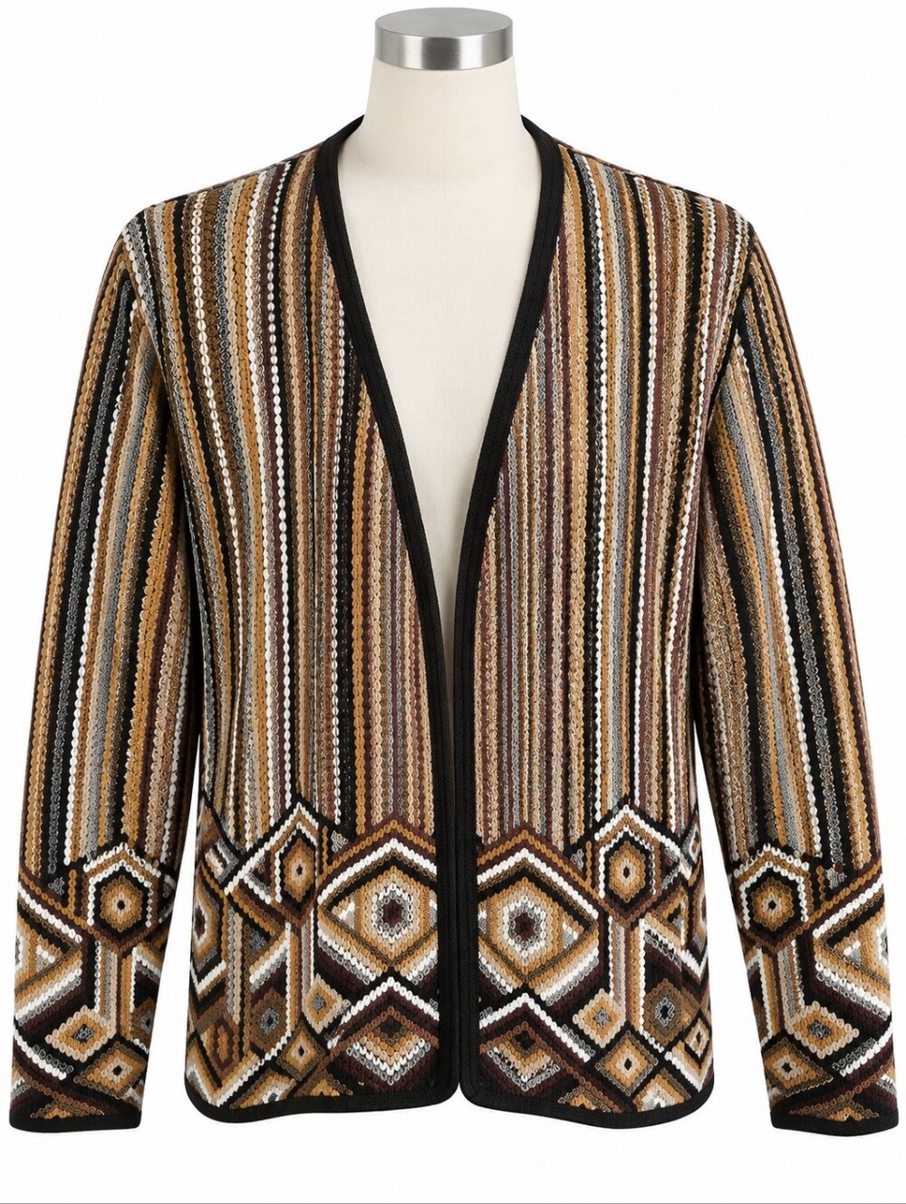 Chico's Aztec Geometric Striped Southwest Cardigan Sweater Jacket Sz 1 M / 8